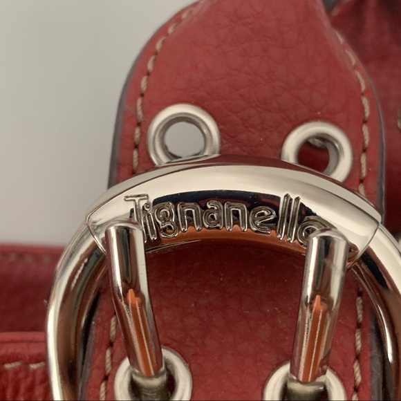 Tignanello Red Pebbled Soft Leather Double Rolled Handle Handbag - Picture 7 of 8